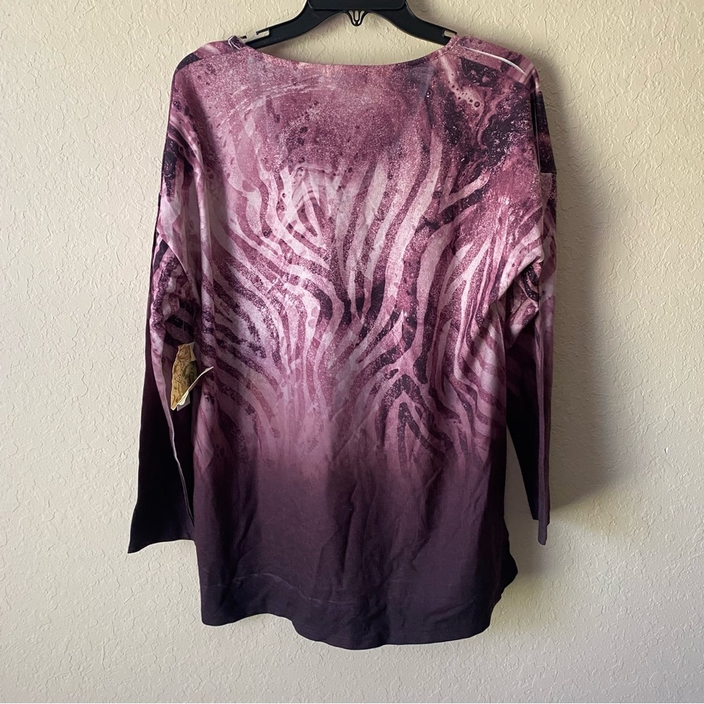 One World | Women's Boho Sparkle Patterned 3/4 Sleeve Top Size Large NWT Purple - Picture 8 of 8